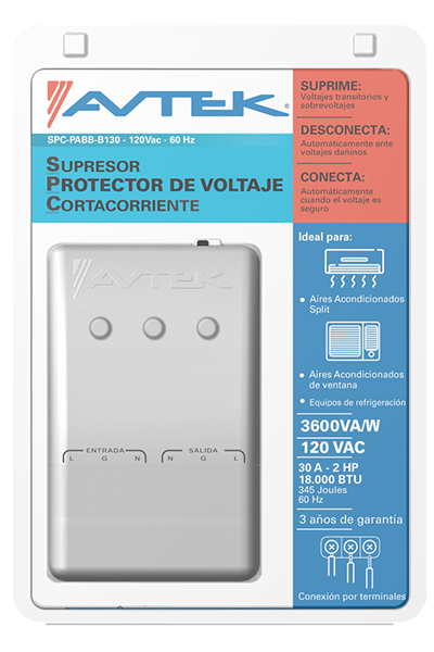 Protector de Voltaje para A/A y equipos de refrigeración hasta 12.000 BTU, 120 VAC, con borneras. SPC-PABB-B130 - Imagen 2