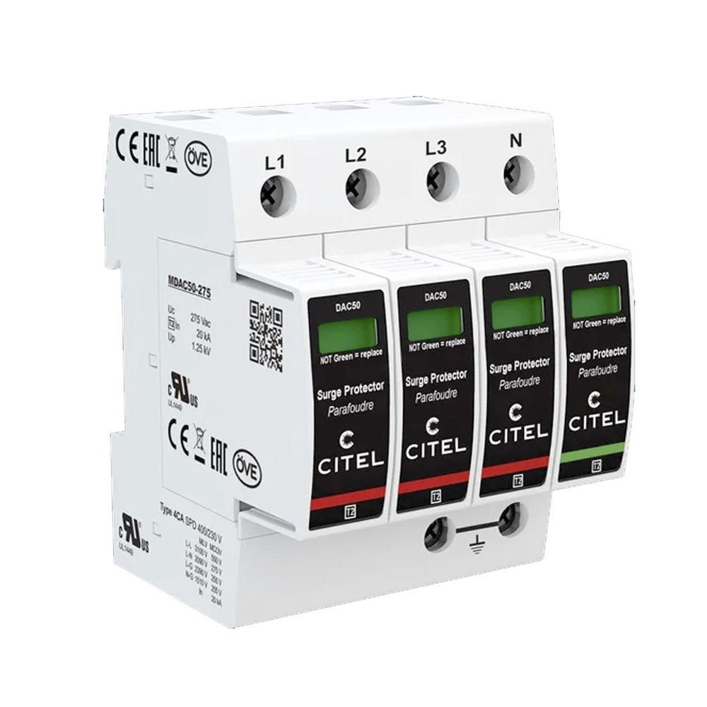 CITEL DAC50-30-530 – Protector de sobretensión trifásico tipo 2, 3 polos, Uc 530 V AC, módulo enchufable