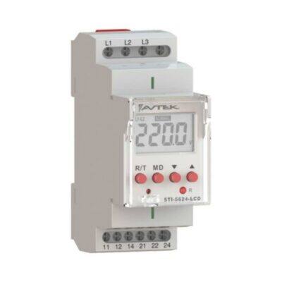Avtek STI-5624-LCD — Supervisor de voltaje trifásico con pantalla LCD, 220 a 460 VAC, riel DIN