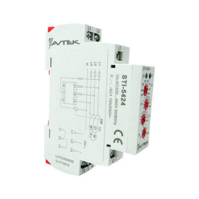 Avtek STI-5424 — Supervisor de voltaje trifásico con ajustes, 220 a 460 VAC, 10 A, riel DIN