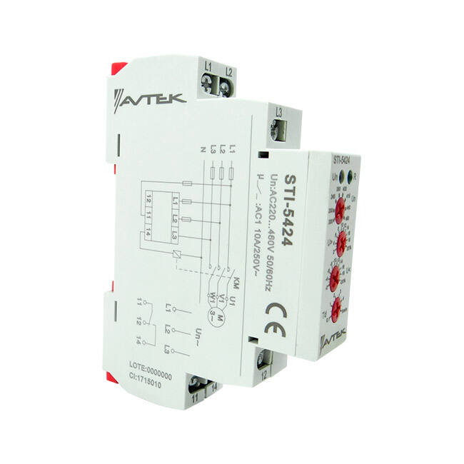 Avtek STI-5424 — Supervisor de voltaje trifásico con ajustes, 220 a 460 VAC, 10 A, riel DIN