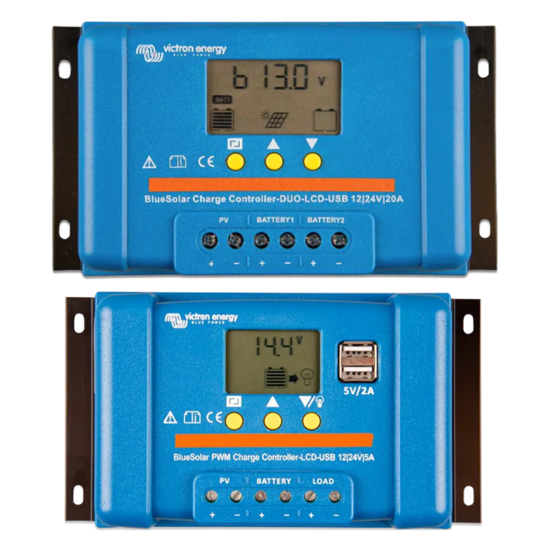 Victron BlueSolar PWM-LCD&USB 12/24V-10A — Controlador de carga solar PWM 10 A con pantalla y 2 puertos USB